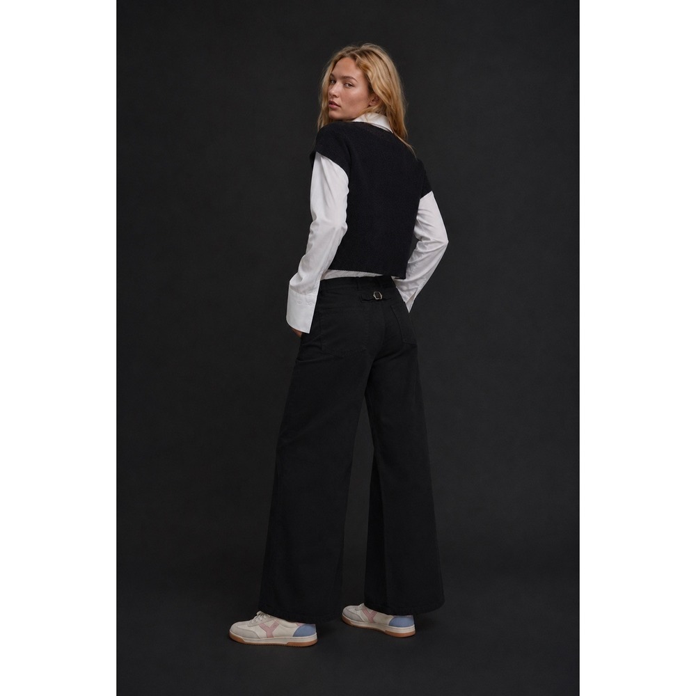 Free People X Sandrine Rose Black Wide Leg Cinch Back Cotton Denim Pants 29 NWT - Picture 5 of 8